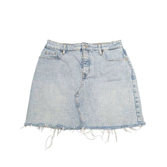Old Navy High-Rise Secret Slim Pocket Button-Fly Raw-Hem Jean Skirt, Size 10 - Picture 1 of 4
